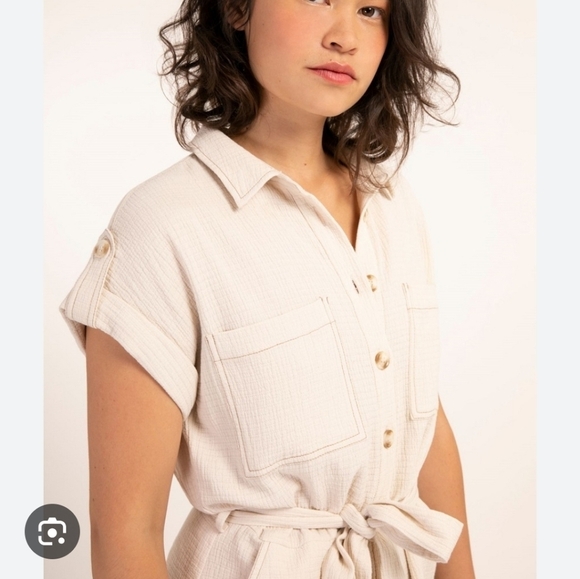 Frnch Paris Melina Playsuit Romper Large Cream Cotton Belted Button Front Pocket - Picture 1 of 10